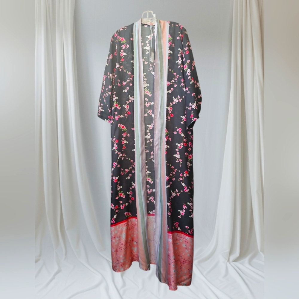 Bl^nk London Viscose Cherry Blossoms Kimono Coverup Robe -One Size
